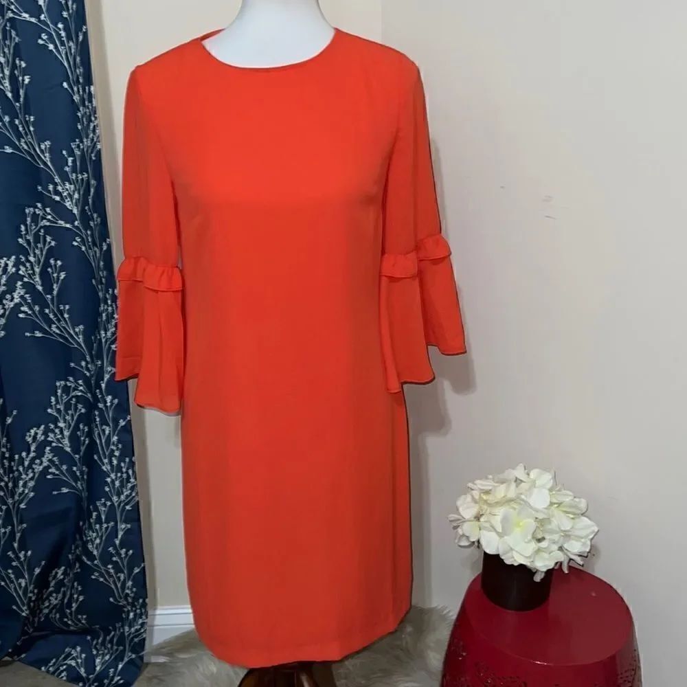 NEW Banana Republic Bell Ruffle Sleeve Shift Dress Orange sz 4 Career